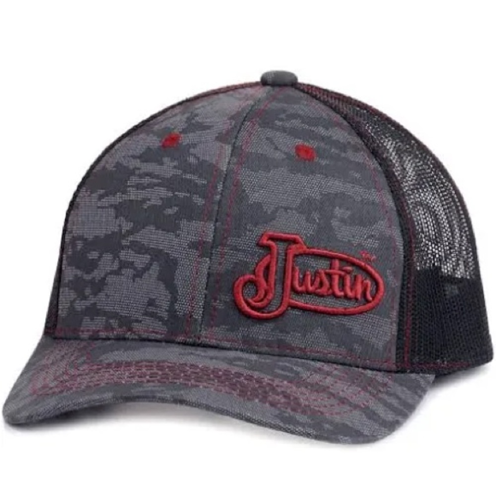 JUSTIN MEN'S GRAY CAMO & ORANGE EMBROIDERED LOGO MESH-BACK BALL CAP